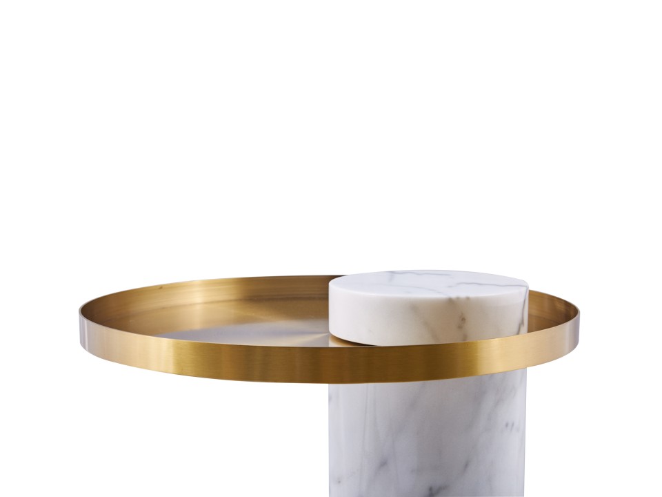 Stolik kawowy COLUMN marmurowy biało złoty 55 cm Step Into Design