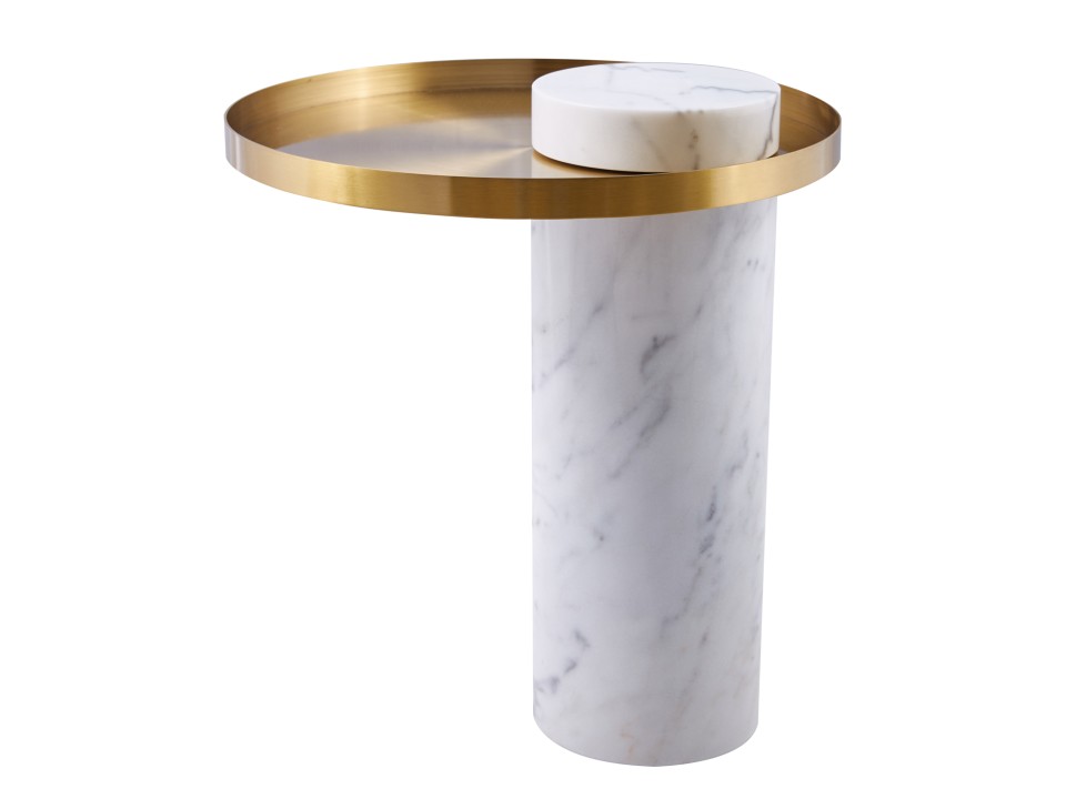 Stolik kawowy COLUMN marmurowy biało złoty 55 cm Step Into Design