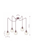 Lampa wisząca GIGI 5 BURGUNDY TRANSPARENT - Emibig