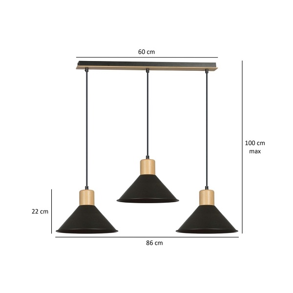 Lampa wisząca ROWEN 3 BLACK