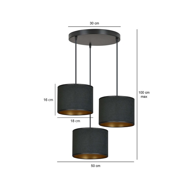 Lampa wisząca HILDE 3 BL PREMIUM BLACK