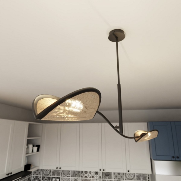 Lampa sufitowa LOTUS 2 BLACK/RATTAN - Emibig