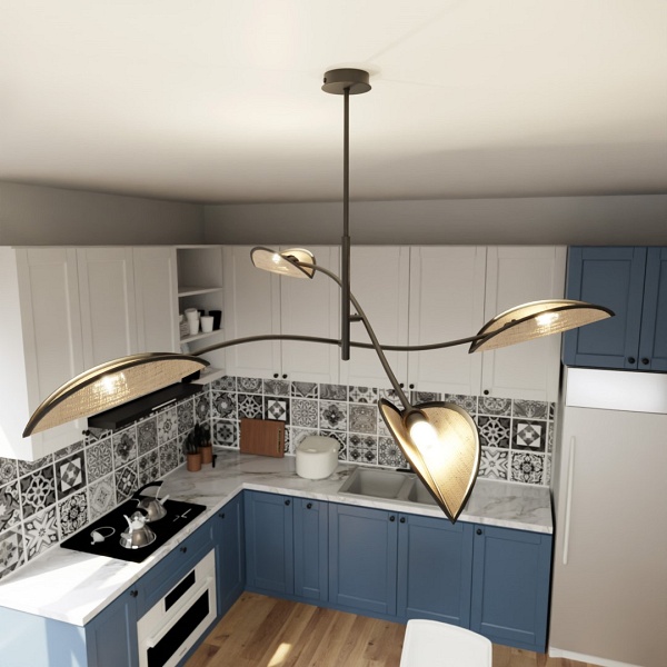 Lampa sufitowa LOTUS 4 BLACK/RATTAN