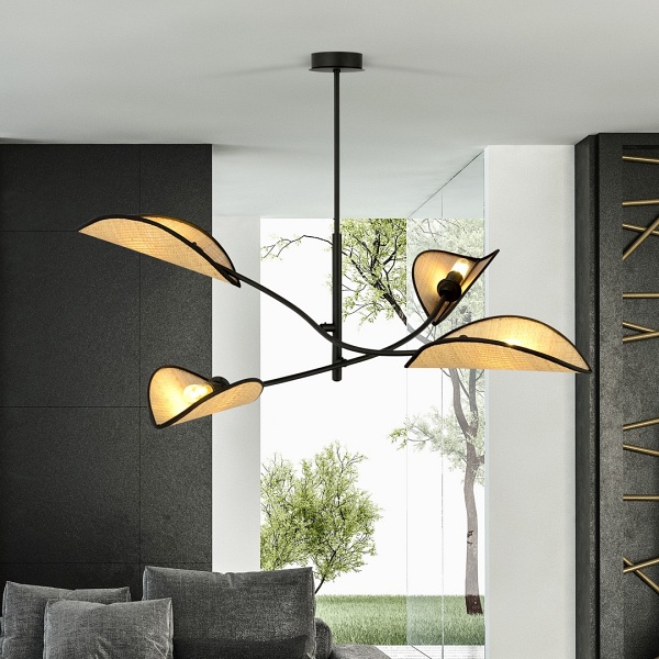 Lampa sufitowa LOTUS 4 BLACK/RATTAN