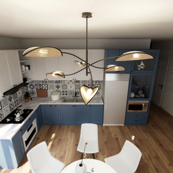 Lampa sufitowa LOTUS 6 BLACK/RATTAN