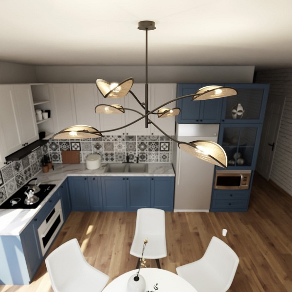 Lampa sufitowa LOTUS 6 BLACK/RATTAN