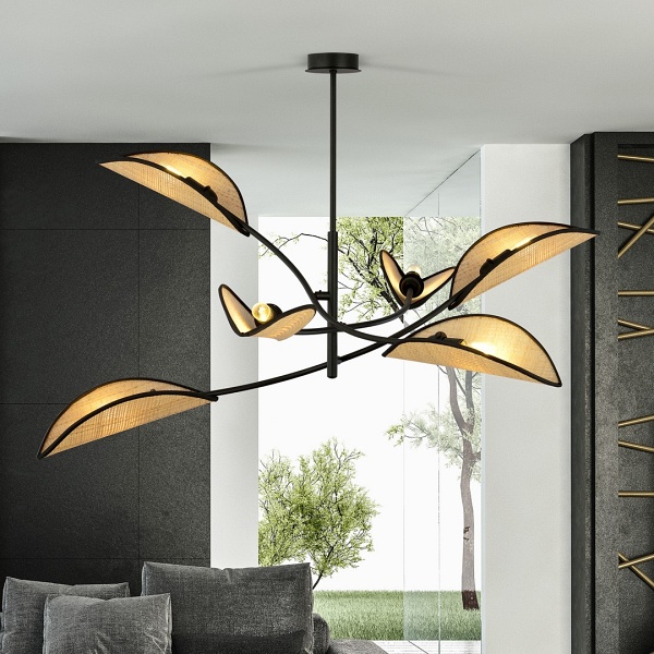 Lampa sufitowa LOTUS 6 BLACK/RATTAN