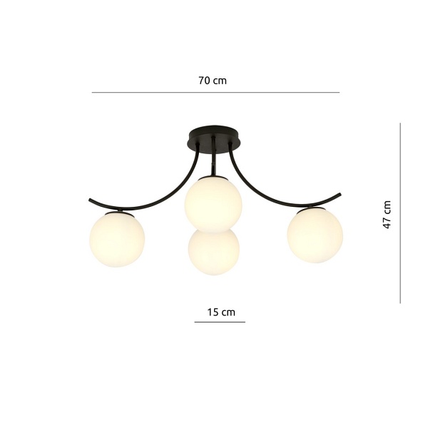 Lampa sufitowa BOSTON 4 BLACK/OPAL