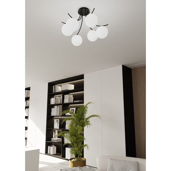 Lampa sufitowa BOSTON 6 BLACK/OPAL