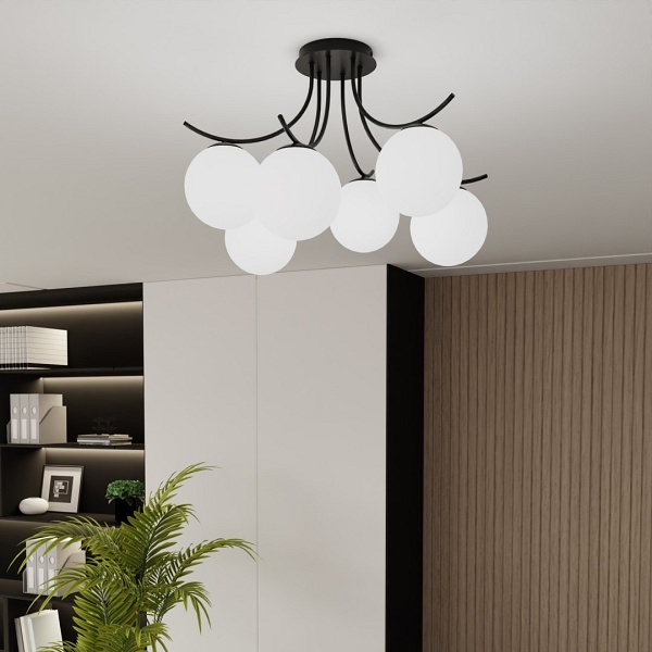 Lampa sufitowa BOSTON 6 BLACK/OPAL