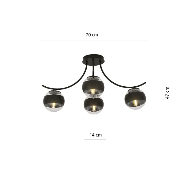 Lampa sufitowa BOSTON 4 BLACK/STRIPE