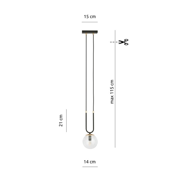 Lampa wisząca GLAM 1 BLACK/TRANSPARENT