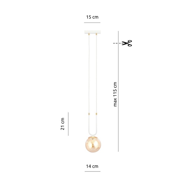 Lampa wisząca GLAM 1 WHITE/MIODOWY