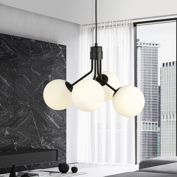 Lampa wisząca NOVA 4 BLACK/OPAL
