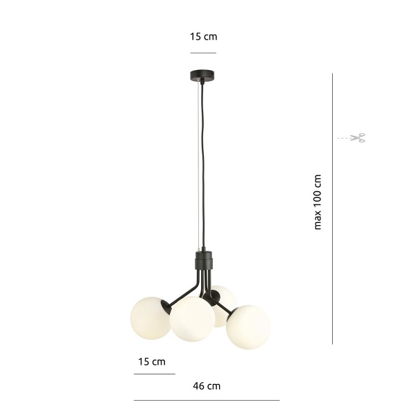 Lampa wisząca NOVA 4 BLACK/OPAL