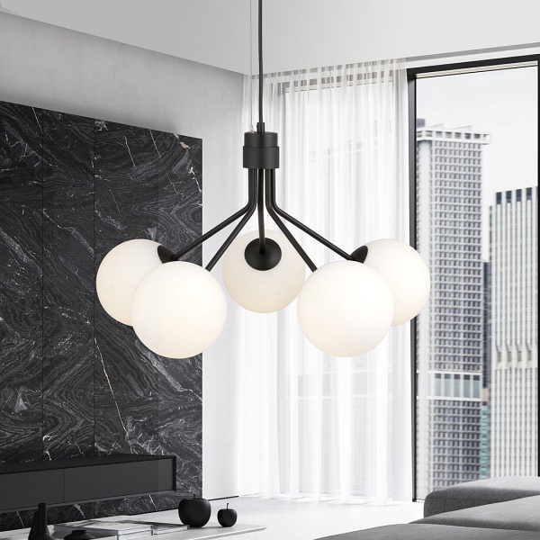 Lampa wisząca NOVA 5 BLACK/OPAL - Emibig
