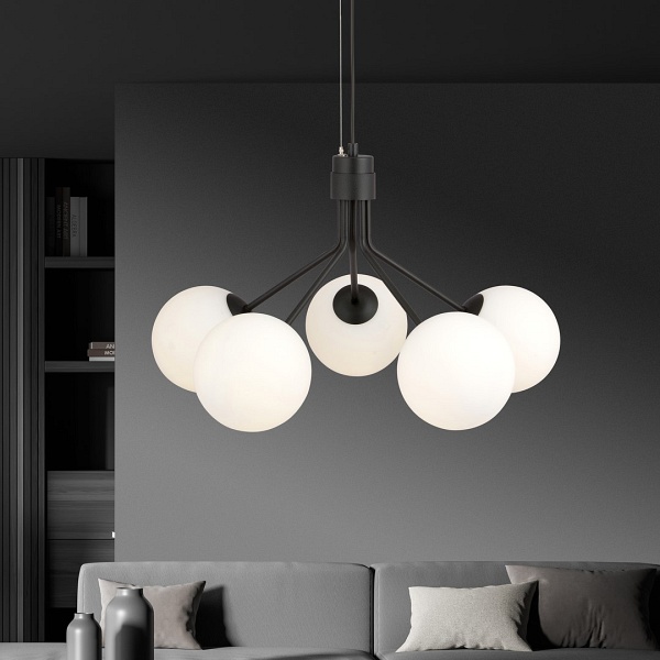 Lampa wisząca NOVA 5 BLACK/OPAL - Emibig