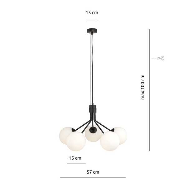 Lampa wisząca NOVA 5 BLACK/OPAL - Emibig