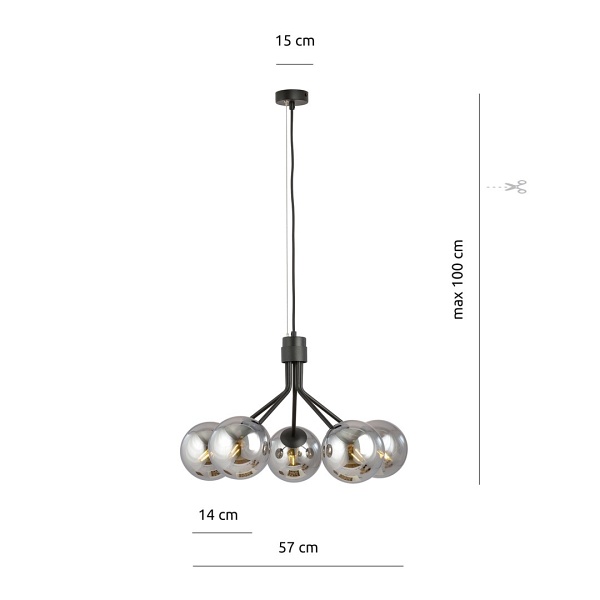Lampa wisząca NOVA 5 BLACK/GRAFIT