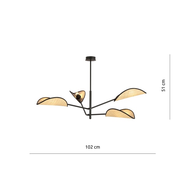 Lampa sufitowa VENE 4 BLACK/RATTAN
