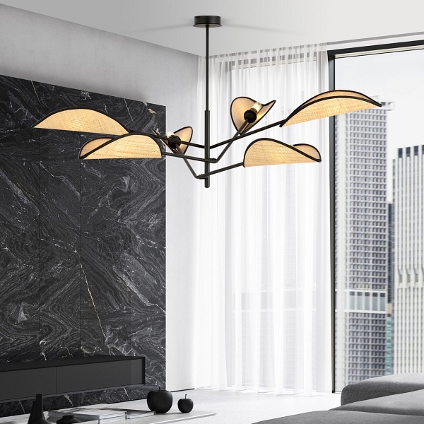 Lampa sufitowa VENE 6 BLACK/RATTAN - Emibig