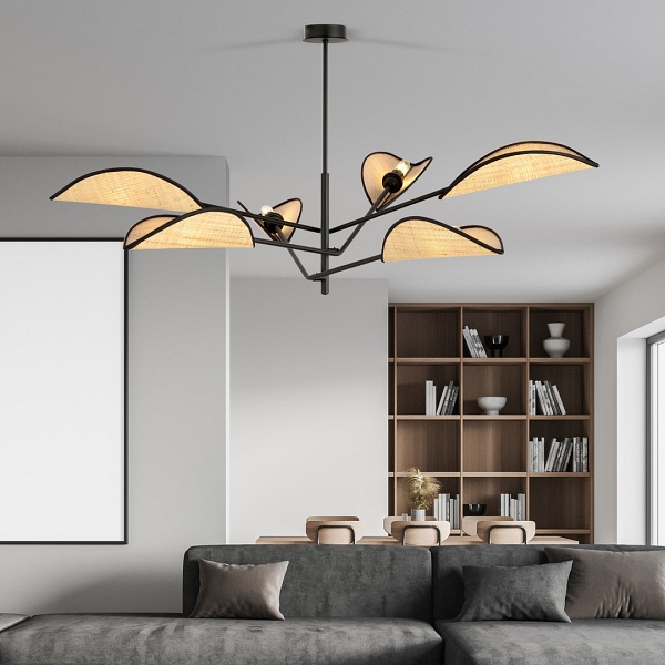 Lampa sufitowa VENE 6 BLACK/RATTAN