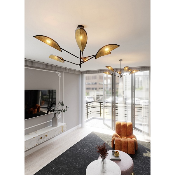 Lampa sufitowa VENE 6 BLACK/RATTAN