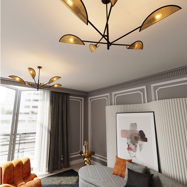 Lampa sufitowa VENE 6 BLACK/RATTAN