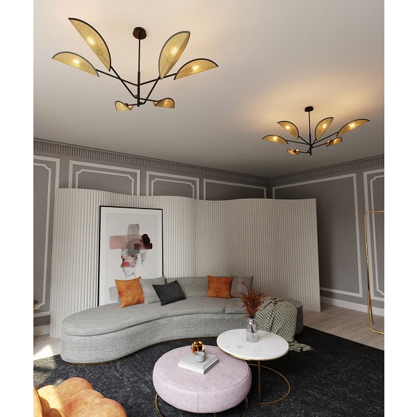 Lampa sufitowa VENE 6 BLACK/RATTAN