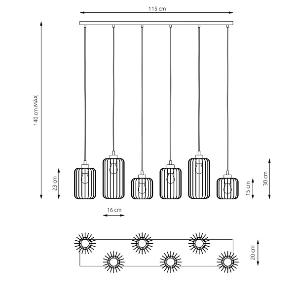 Lampa wisząca VANDER 6 BL GOLD
