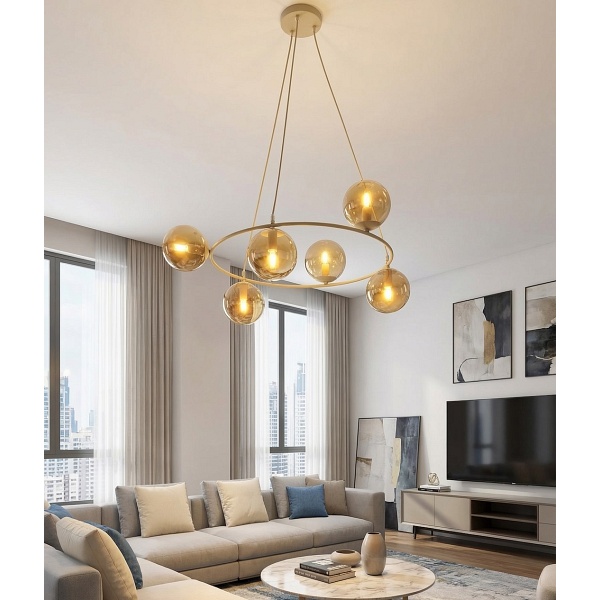 Lampa wisząca AZURA 6 MOKKA AMBER - Emibig