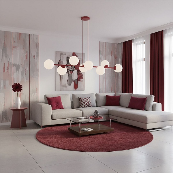 Lampa wisząca MAGNUS 8 BURGUNDY OPAL - Emibig