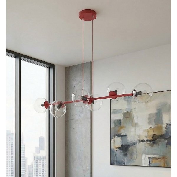 Lampa wisząca MAGNUS 6 BURGUNDY TRANSPARENT - Emibig