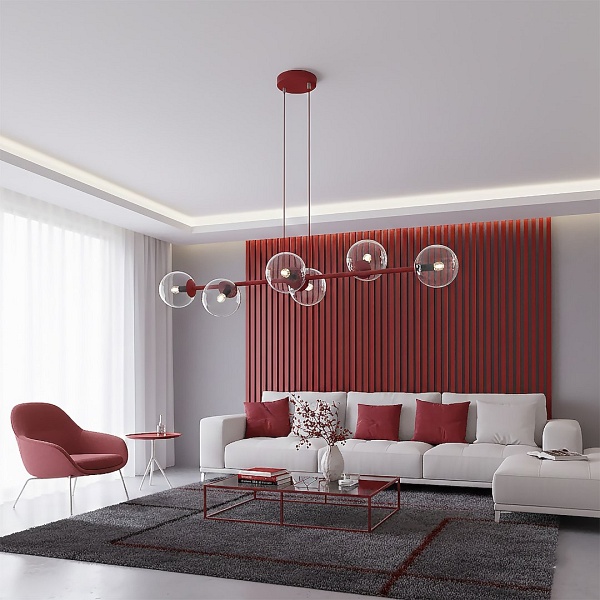 Lampa wisząca MAGNUS 6 BURGUNDY TRANSPARENT - Emibig