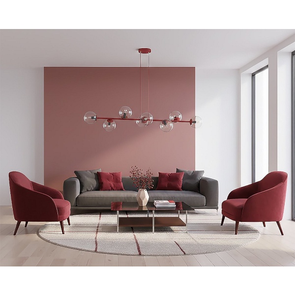 Lampa wisząca MAGNUS 8 BURGUNDY TRANSPARENT - Emibig