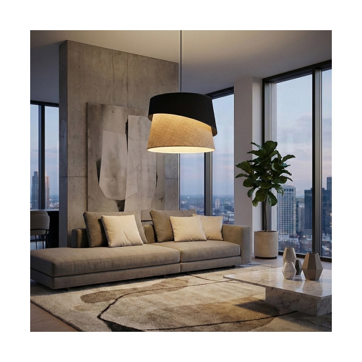Lampa wisząca CANVA 1 BLACK NATURAL - Emibig