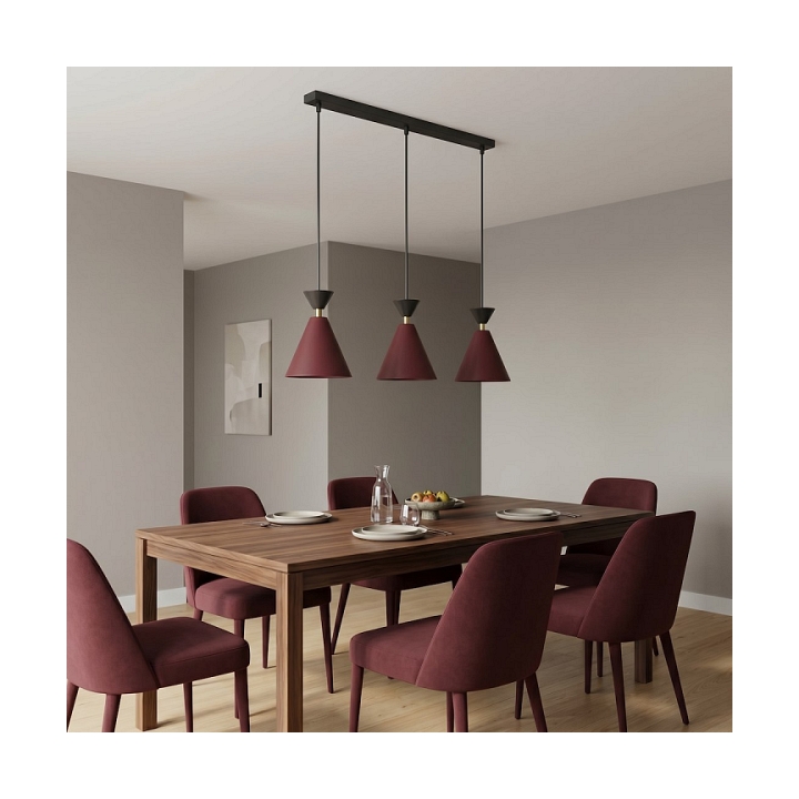 Lampa wisząca KLEVER 3 BURGUNDY BLACK - Emibig