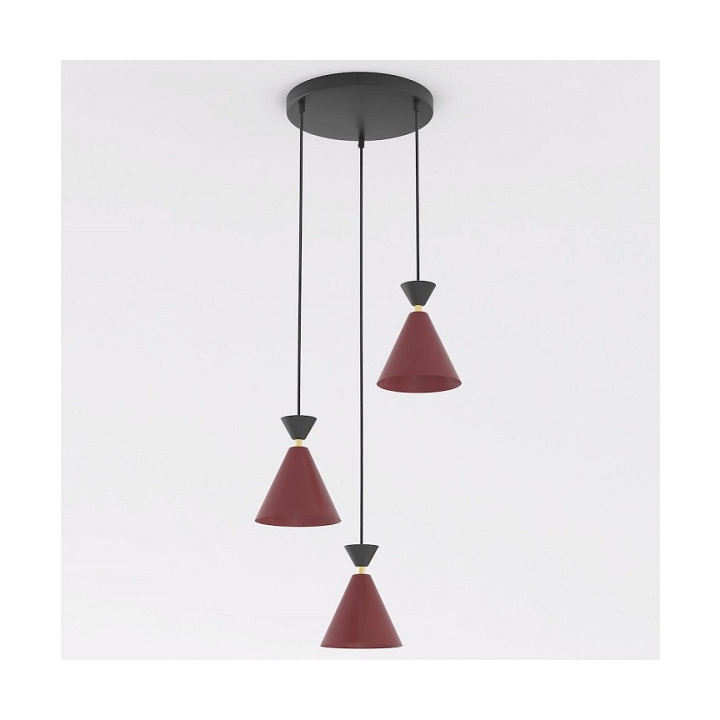 Lampa wisząca KLEVER 3PREM BURGUNDY BLACK - Emibig