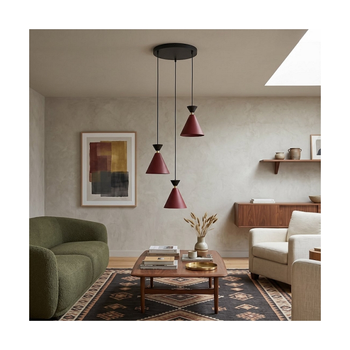 Lampa wisząca KLEVER 3PREM BURGUNDY BLACK - Emibig