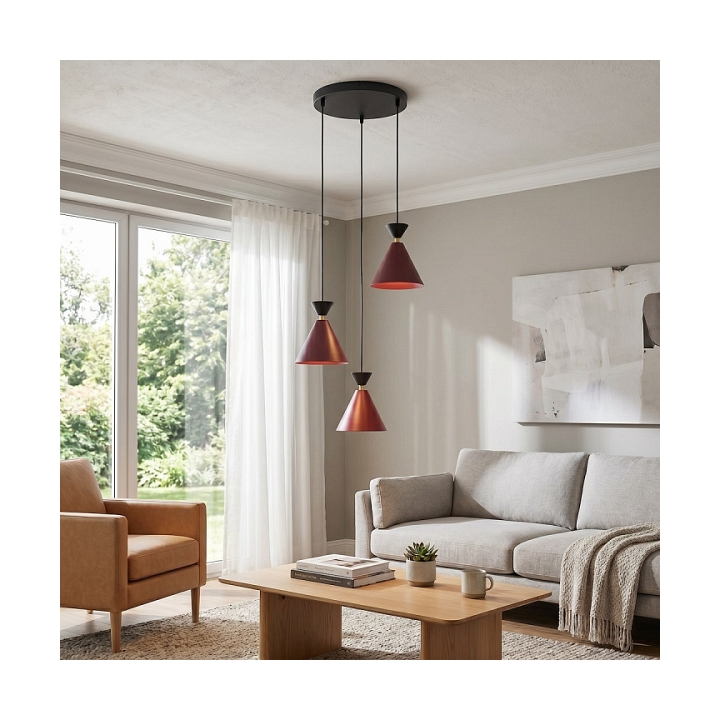 Lampa wisząca KLEVER 3PREM BURGUNDY BLACK - Emibig