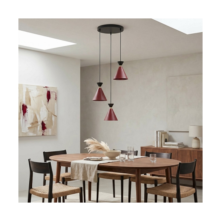 Lampa wisząca KLEVER 3PREM BURGUNDY BLACK - Emibig