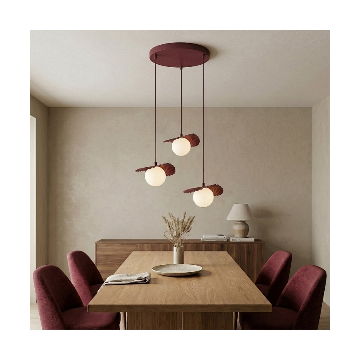 Lampa wisząca FLORA 3PREM BURGUNDY OPAL - Emibig
