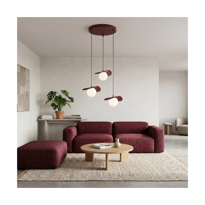 Lampa wisząca FLORA 3PREM BURGUNDY OPAL - Emibig
