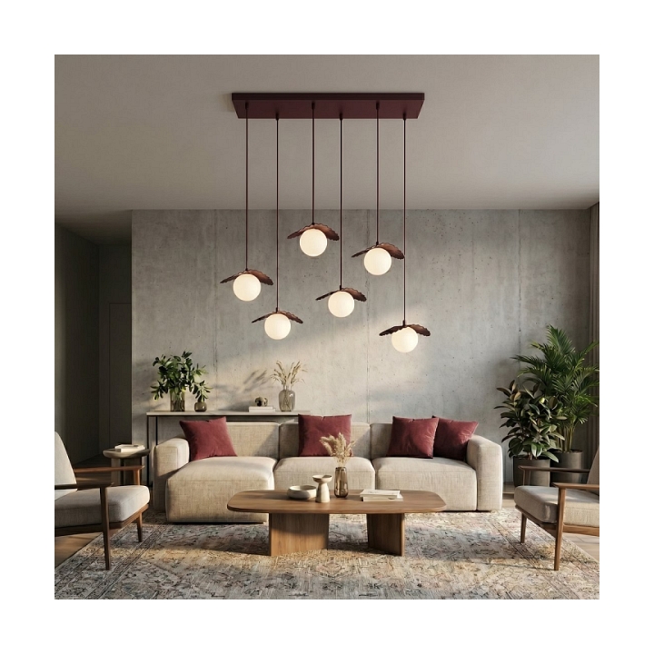 Lampa wisząca FLORA 6 BURGUNDY OPAL - Emibig