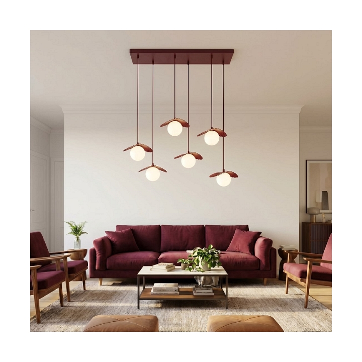 Lampa wisząca FLORA 6 BURGUNDY OPAL - Emibig