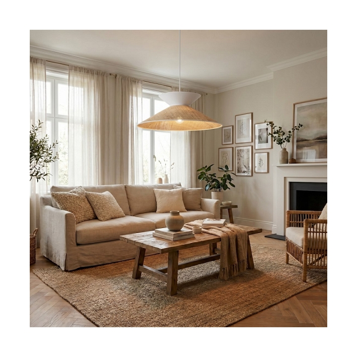 Lampa wisząca SOFTA 1 RATTAN WHITE - Emibig