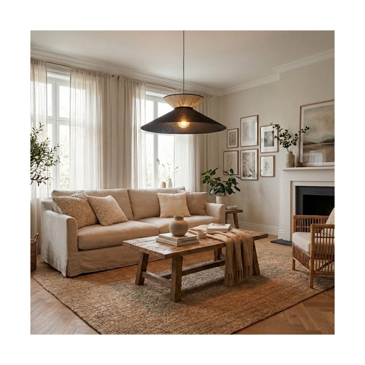 Lampa wisząca SOFTA 1 BLACK RATTAN - Emibig