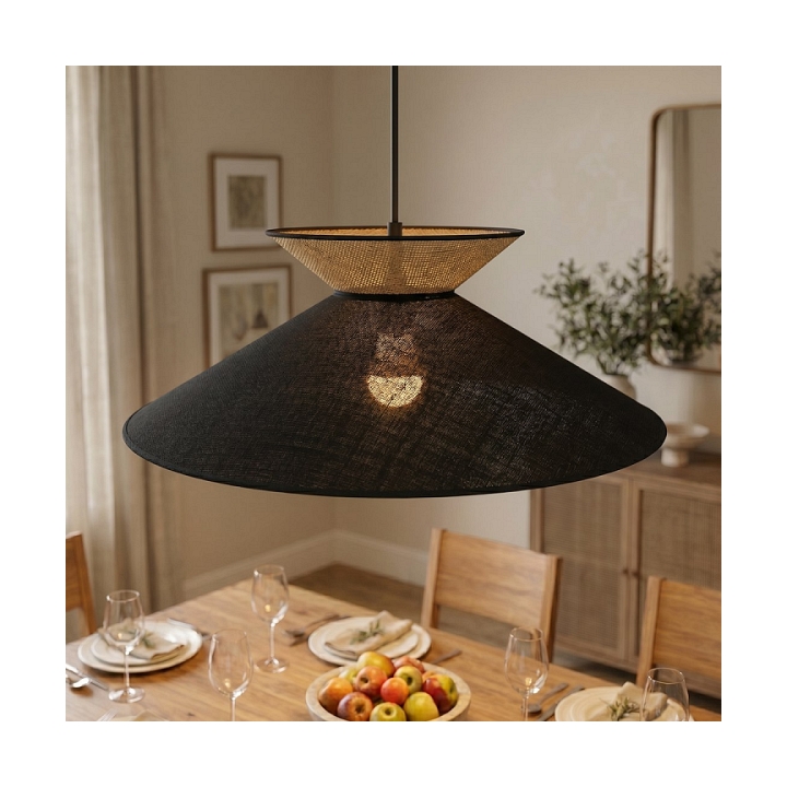 Lampa wisząca SOFTA 1 BLACK RATTAN - Emibig