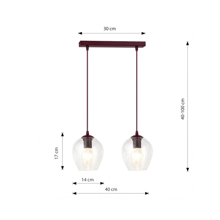 Lampa wisząca ISTAR 2 BURGUND TRANSPARENT - Emibig