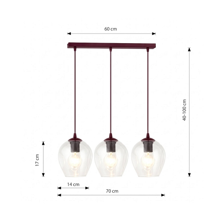 Lampa wisząca ISTAR 3 BURGUND TRANSPARENT - Emibig